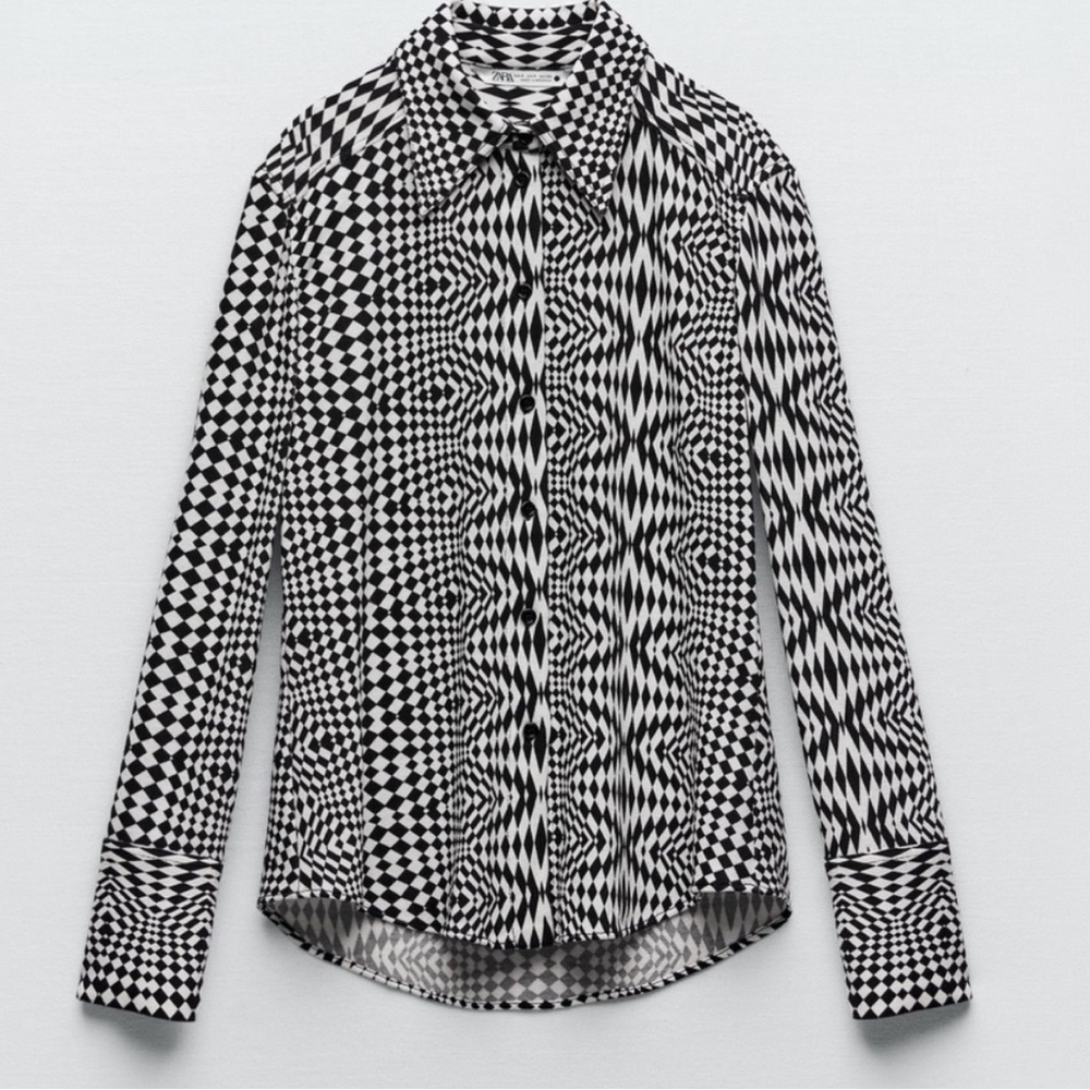 Zara Black and White Patterned Button Down Shirt